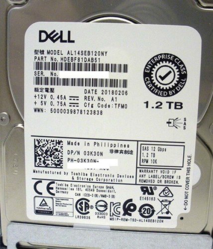 Dell 3K30N 1.2TB 10k SAS 2.5in 12Gbps Hard Drive