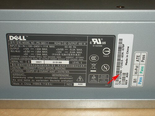 Dell PowerEdge 1800 Non-Redundant Power Supply 650W C4797