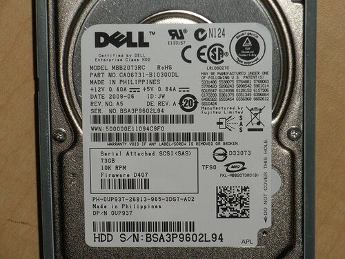 Dell UP937 Fujitsu MBB2073RC 73GB 10K 2.5in SAS 3Gbps Hard Drive