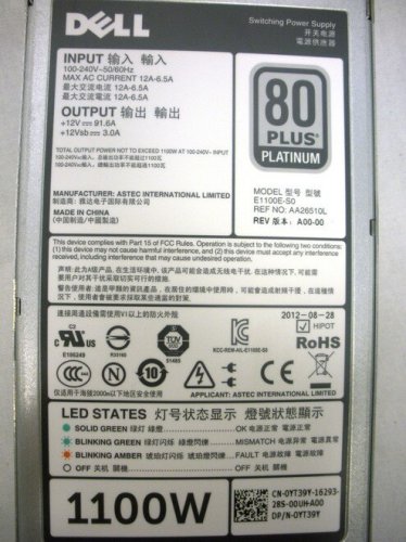Dell YT39Y PowerEdge 1100W 80 Plus Platinum Power Supply