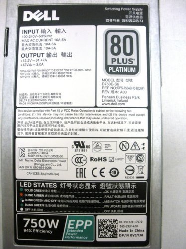 Dell V1YJ6 PowerEdge 750W 80 Plus Platinum Power Supply