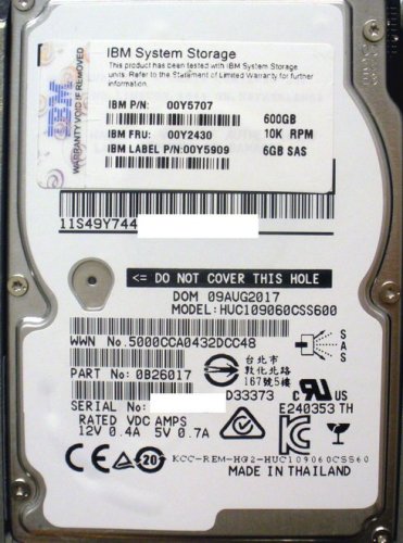 IBM 00Y2430 600GB 10K SAS 6Gbps 2.5in Hot Swap Hard Drive