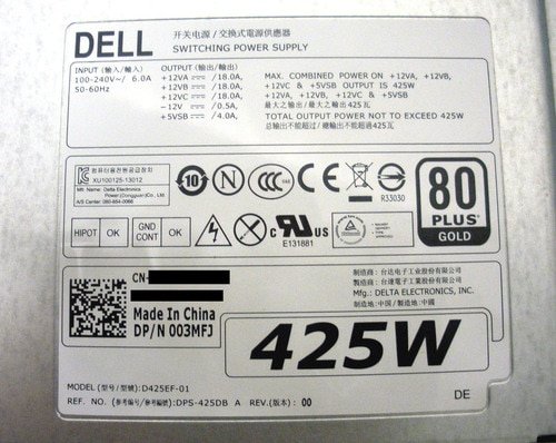 Dell 03MFJ Power Supply 425 Watt 80 Plus Gold for Precision T3610
