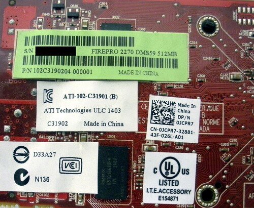 Dell JCPR7 AMD FirePro 2270 512mb Pci-e Dms-59 Graphics Video Card