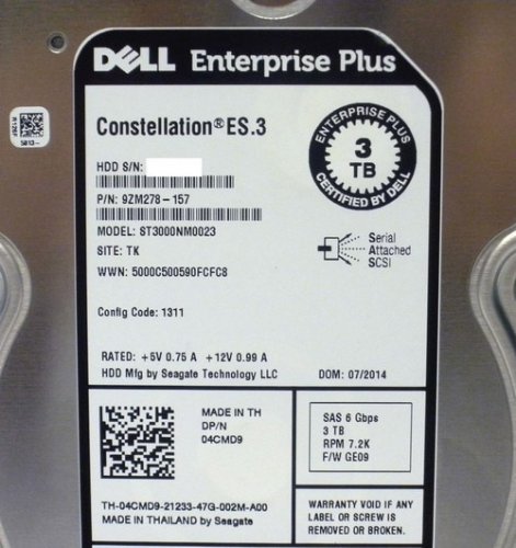 DELL 4CMD9 Compellent EqualLogic 3TB 7.2k SAS 3.5in Hard Drive