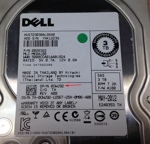 Dell CWJ92 Hitachi HUS723030ALS640 3TB 7.2K Nearline SAS 3.5 6Gb s Hard Drive