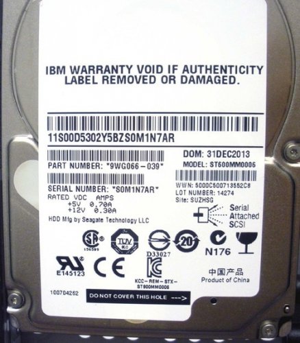 IBM 00D5302 600GB 10K 6GBS 2.5in SAS Hard Dive Disk