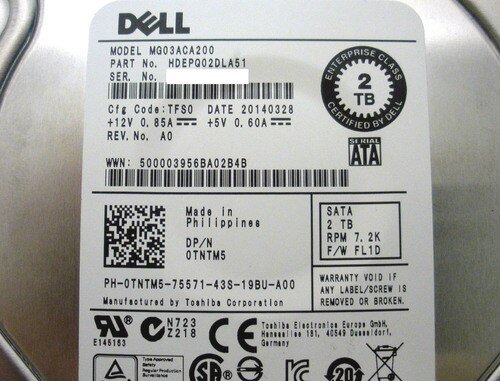 Dell TNTM5 2TB 7.2K SATA 3.5in 6Gbps Hard Drive Disk